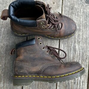 Dr. Martens Brown Lace Up Boots with Yellow Stitching